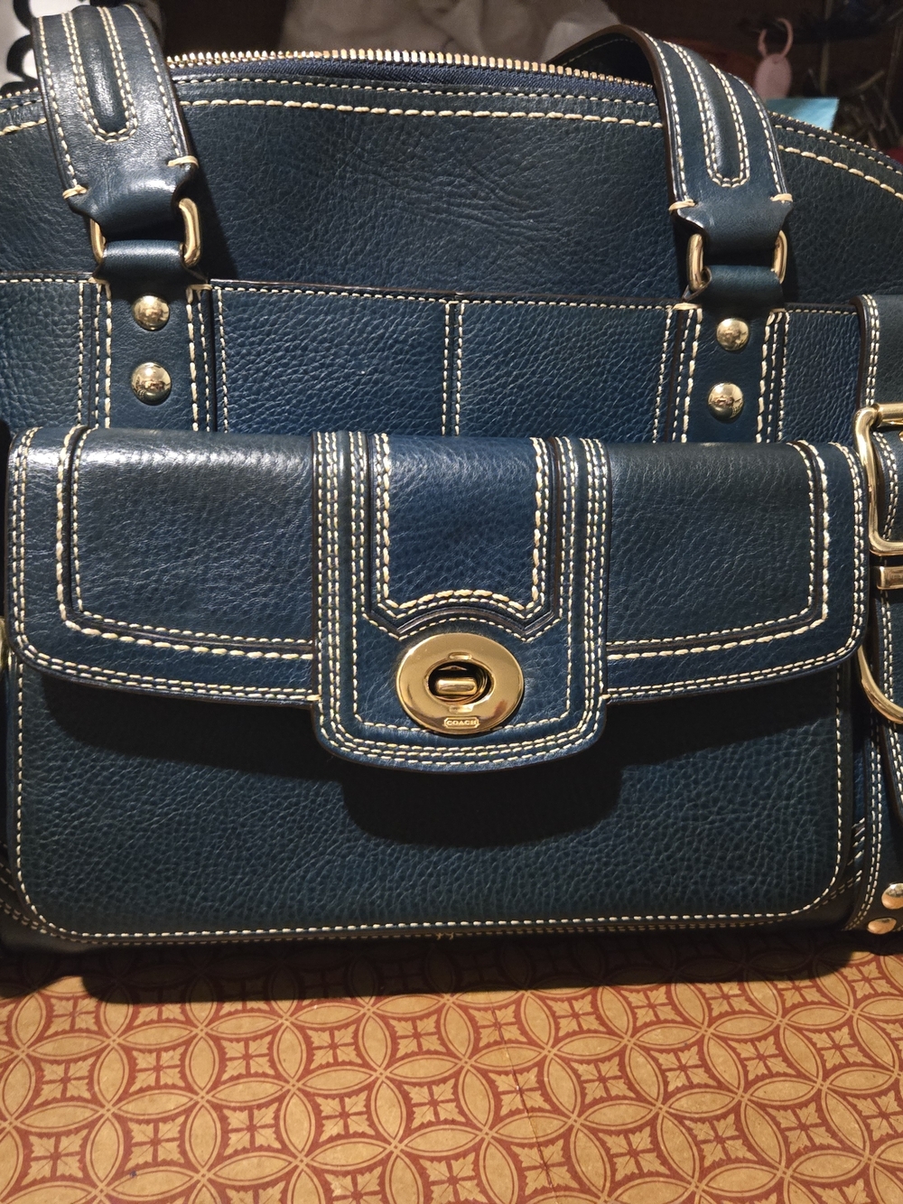 Coach Hampton Miranda Satchel in Dark Teal Blue Leather